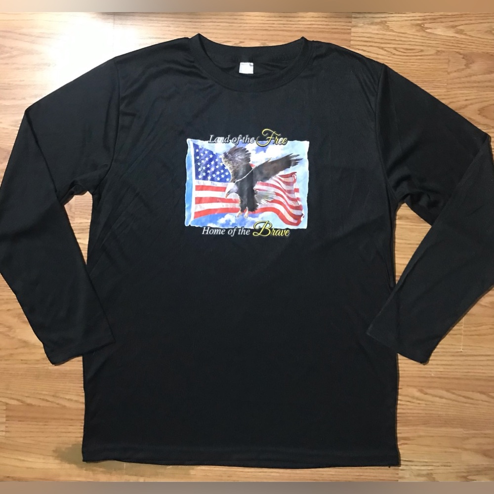 Home of the Free USA Flag Logo Shirt Long Sleeve Black Performance Dr-Fit - Picture 9 of 9